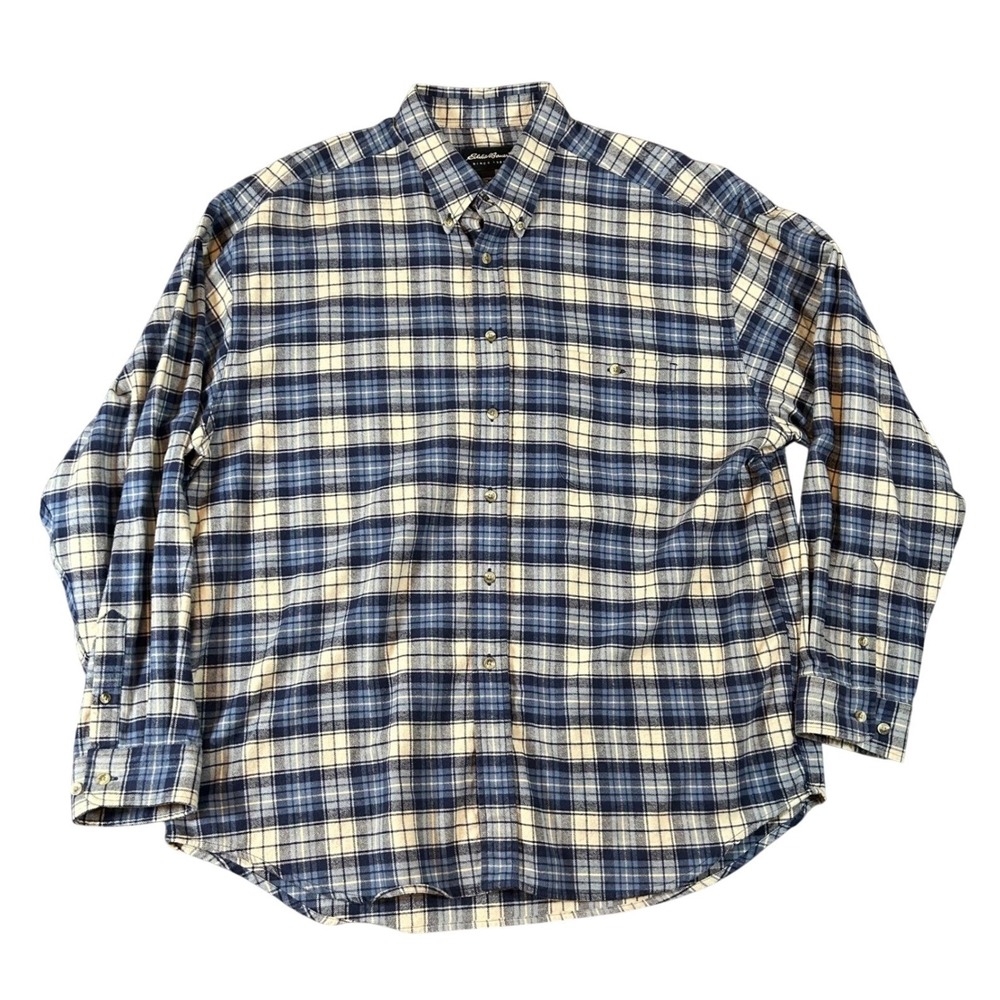 Eddie Bauer Mens Plaid Flannel Button Down Shirt Long Sleeve Pocket Blue XL